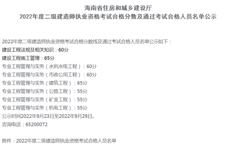 海南2022二级建造师成绩合格标准是多少