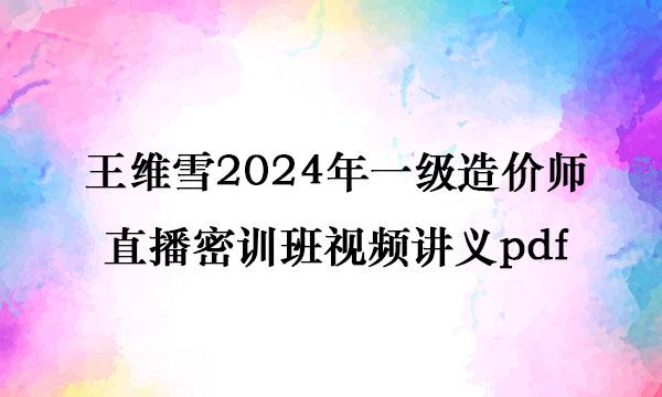 王维雪2024年一级造价师直播密训班视频讲义pdf