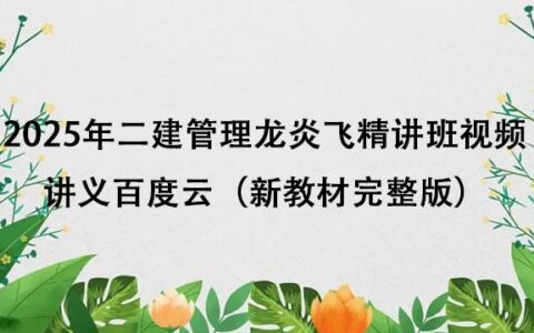 2025年二建管理龙炎飞精讲班视频讲义百度云（新教材完整版）