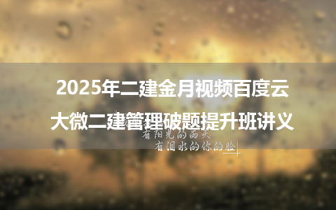 2025年二建金月视频百度云+大微二建管理破题提升班讲义