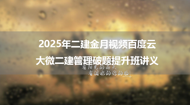 2025年二建金月视频百度云+大微二建管理破题提升班讲义