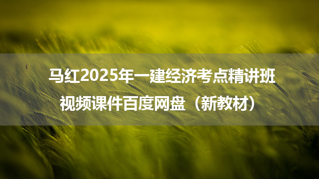 马红2025年一建经济考点精讲班视频课件百度网盘（新教材）