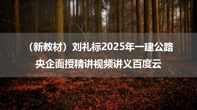 （新教材）刘礼标2025年一建公路央企面授精讲视频讲义百度云