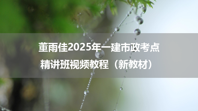 董雨佳2025年一建市政考点精讲班视频教程（新教材）