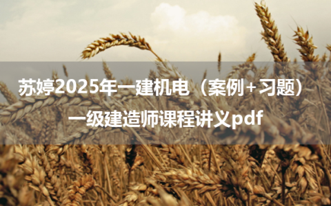苏婷2025年一建机电（案例+习题+密训）一级建造师课程讲义pdf