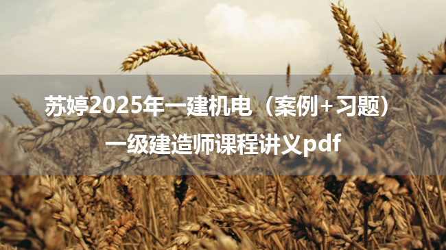 苏婷2025年一建机电（案例+习题）一级建造师课程讲义pdf